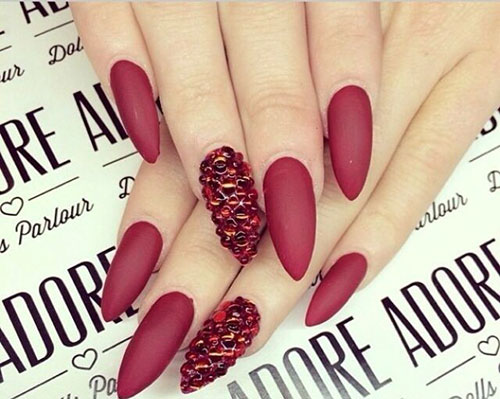 Long Red Nails mat with crystals