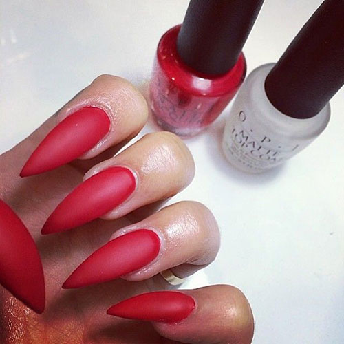  Long Stiletto Red mat Nails 