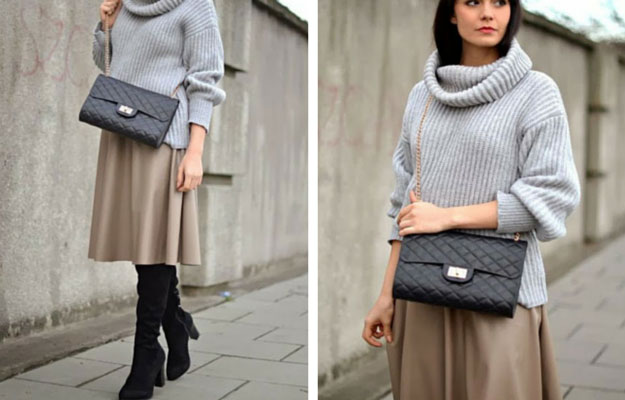 Camel Midi Skirt Winter Outfit Idea