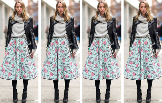Floral Midi Skirt Winter Outfit