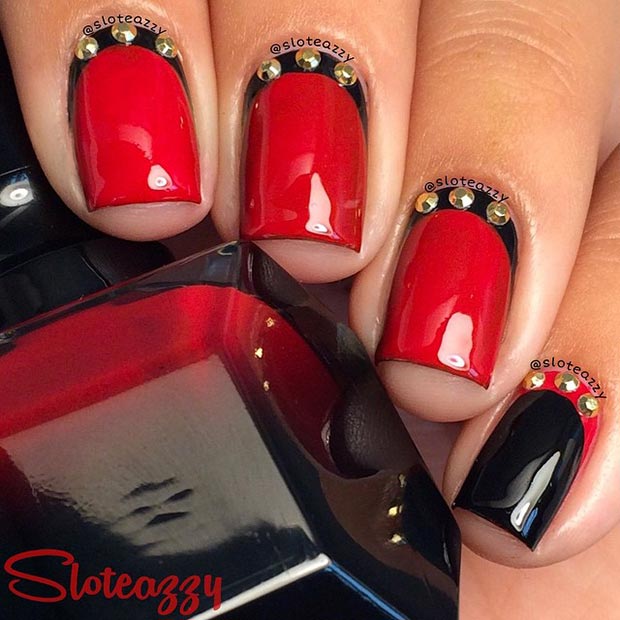 Black and Red Nail Design for Short Nails