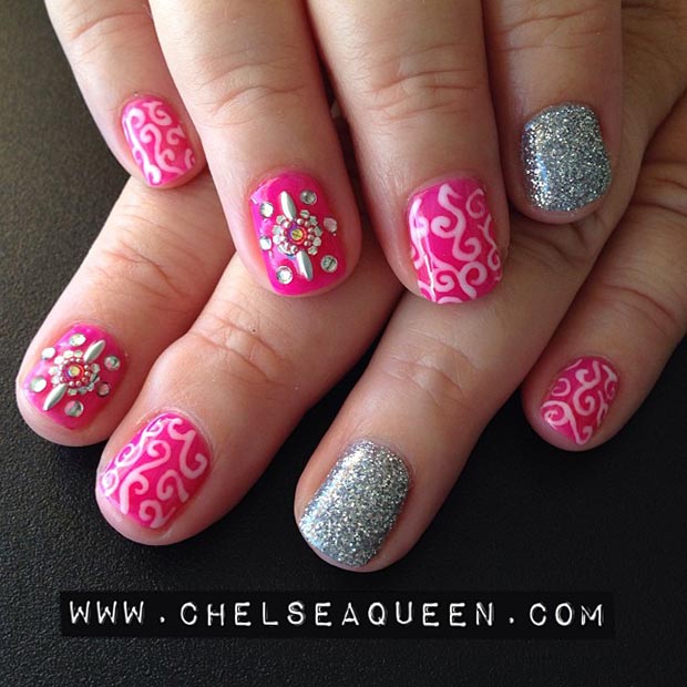 Cute Pink and Silver Nail Design
