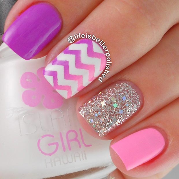 Cute Pink and White Nail Design