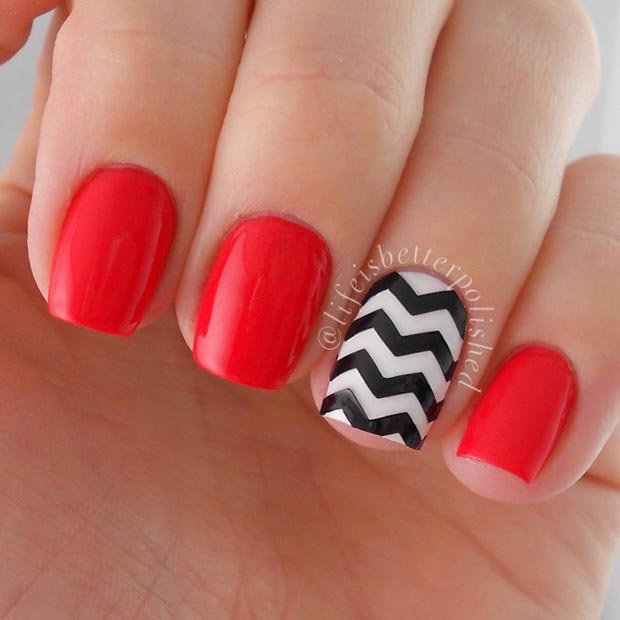 Easy Black and Red Nail Design for Short Nails