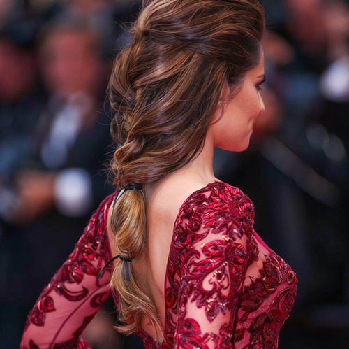French Braid in low ponytail 