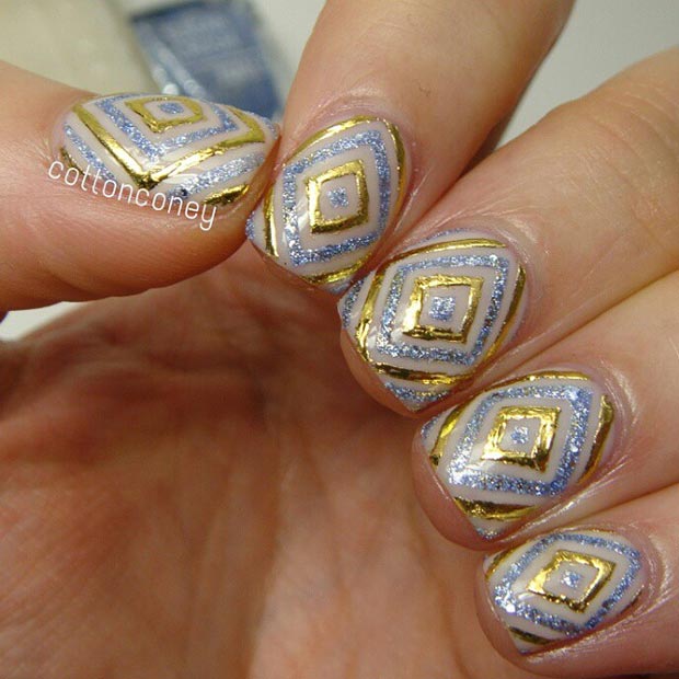 Gold and Silver Glitter Nail Design for Short Nails