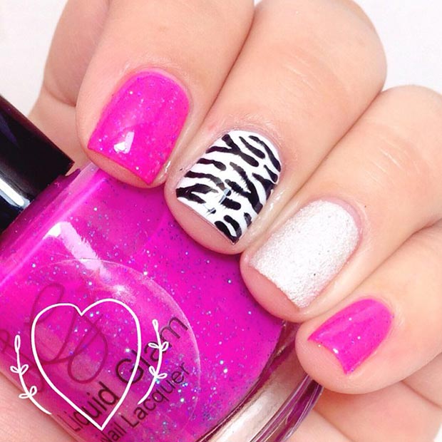 Hot Pink and Zebra Nail Design