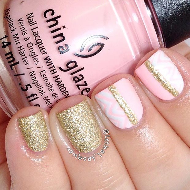 Light Pink and Gold Nail Design