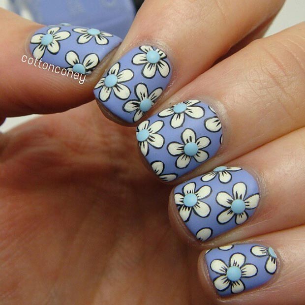 Matte Flower Nail Design for Short Nails