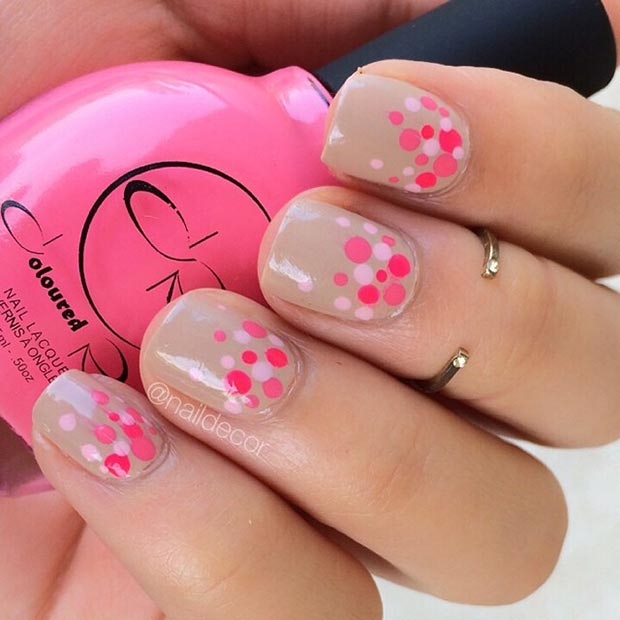 Nude Nail Design with Pink Dots