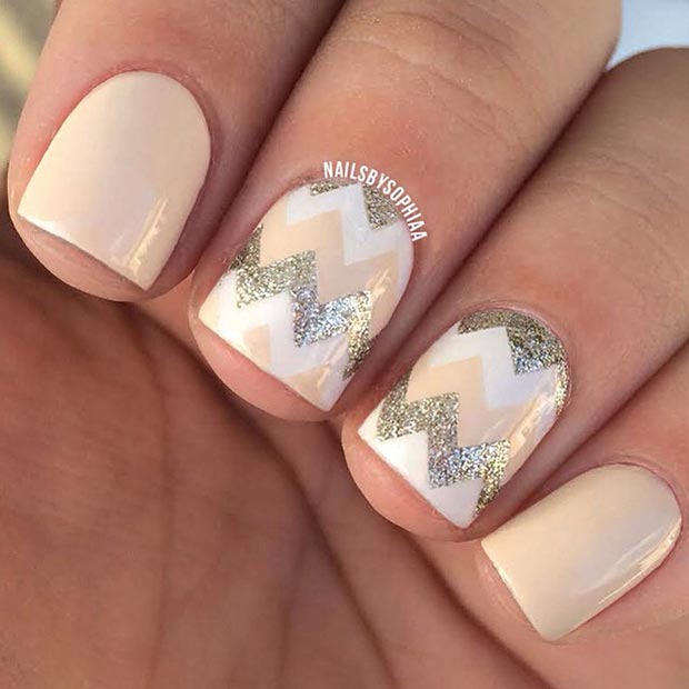Nude and Gold Nail Design