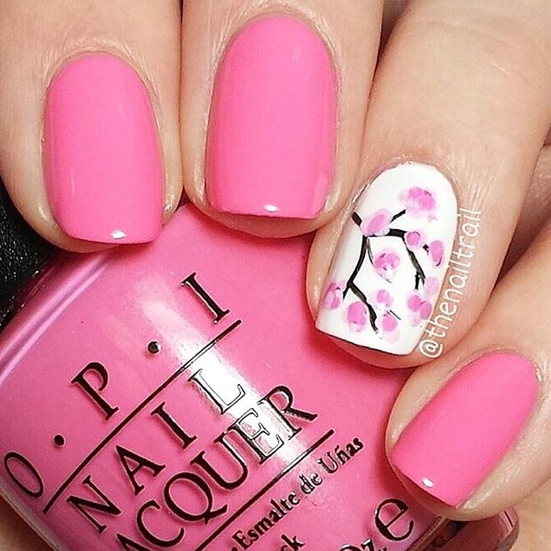 Pink Spring  Cherry Blossom Nail Design