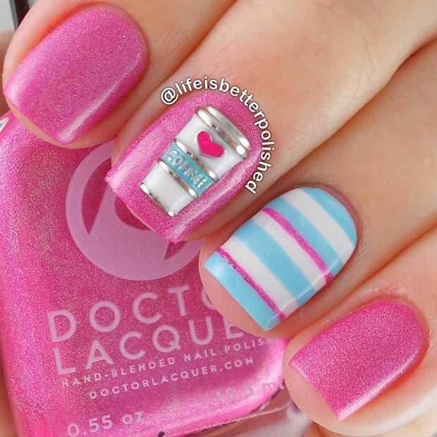 Pink and Light Blue Nail Design