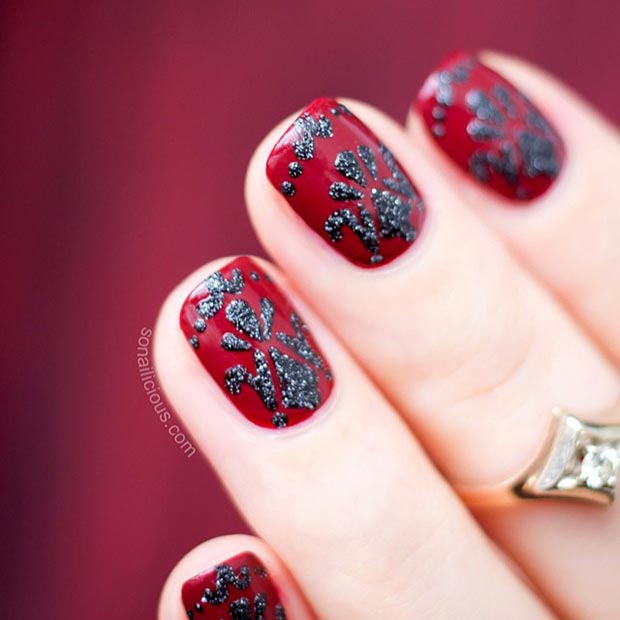 Red and Black Baroque Nail Design