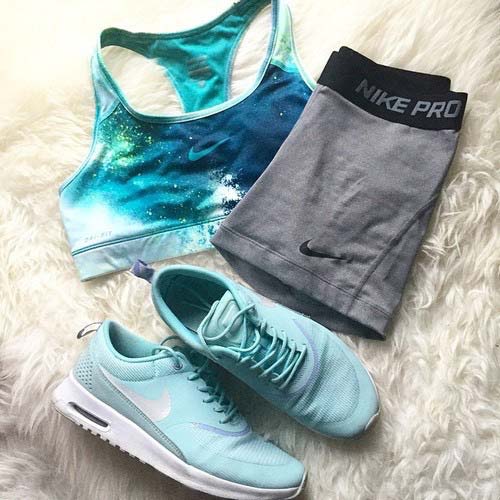 Light Blue and Grey Workout Outfit