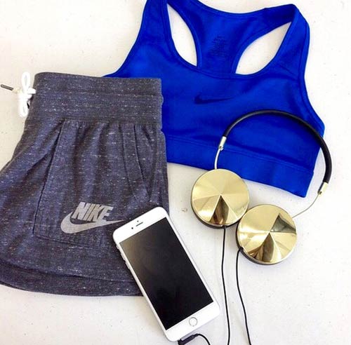 Grey and Blue Workout Outfit