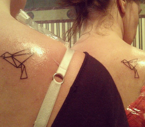 Matching Origami Bird Tattoos 