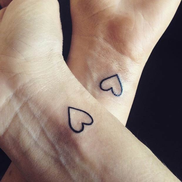 Simple Mother Daughter Heart Wrist Tattoos
