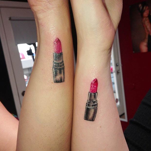 Mother Daughter Red Lipstick Tattoos
