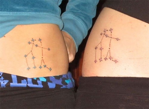Minimal gemini constellation tattoo in dotwork Tatouage constellation du  gémeaux en dotworkBy KALAWA Tattooer  Tattoo d  Gemini tattoo Zodiac  tattoos Tattoos
