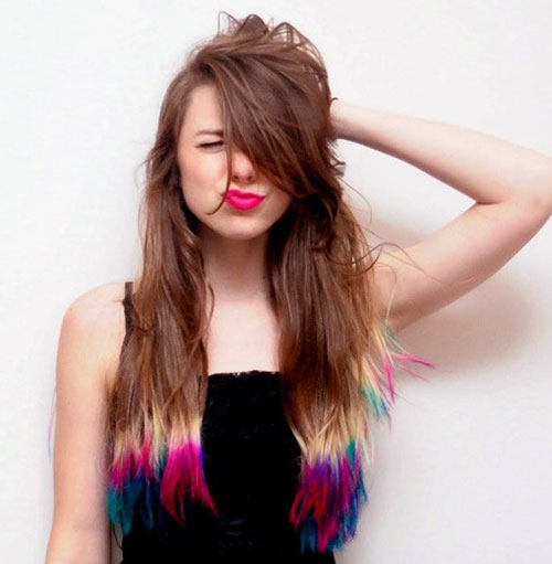 Long Brown Hair with Colorful Tips