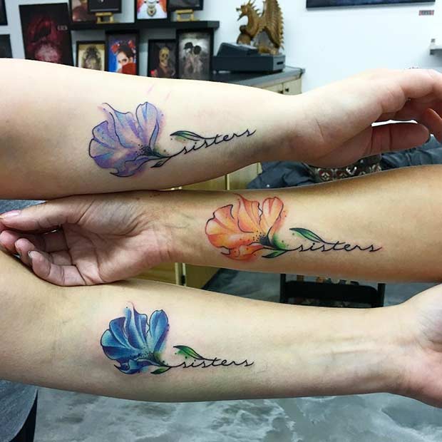30+ Beautiful Flower Tattoo Ideas : Matching Sister Wild Flower Tattoos I  Take You | Wedding Readings | Wedding Ideas | Wedding Dresses | Wedding  Theme