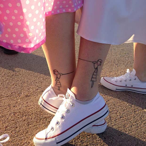 Cute Matching Sister Foot Tattoos