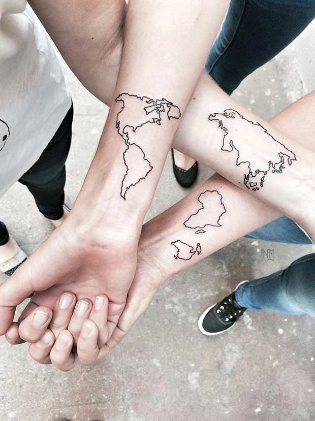 World Map Matching Sister Tattoos