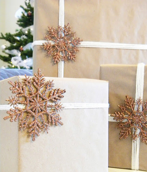 Sparkly Snowflake Brown Paper Christmas Gift Wrap