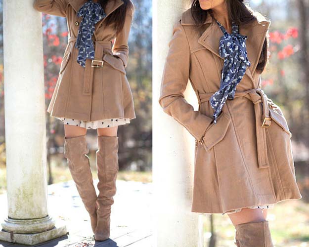 Camel Coat and Overknee Boots Outfit