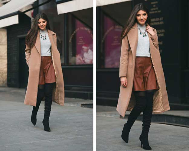 Leather Skort Crop Top Winter Outfit