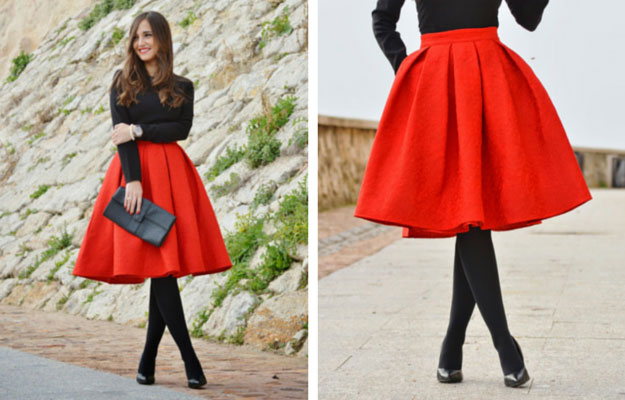 red midi skirt outfit