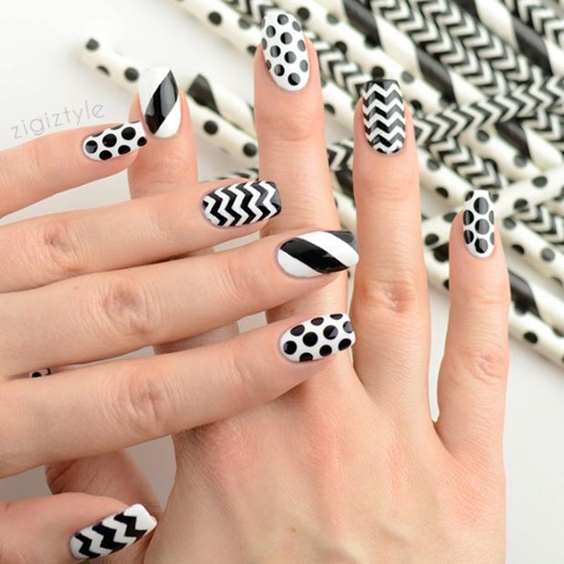 Black and White Pattern Nails