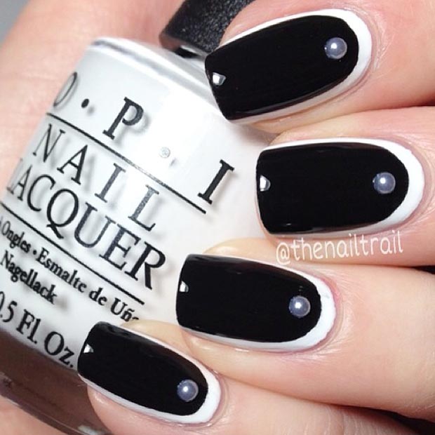 Black and White Half Moon Nails