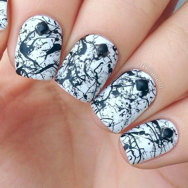 Black and White Splattered Nails
