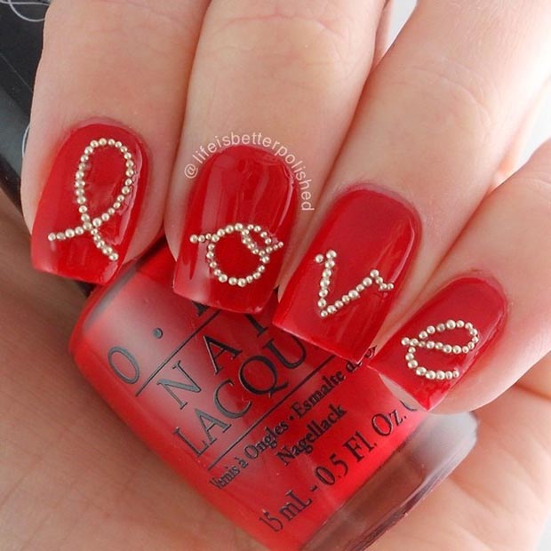 Red Love Valentines Day Nails 