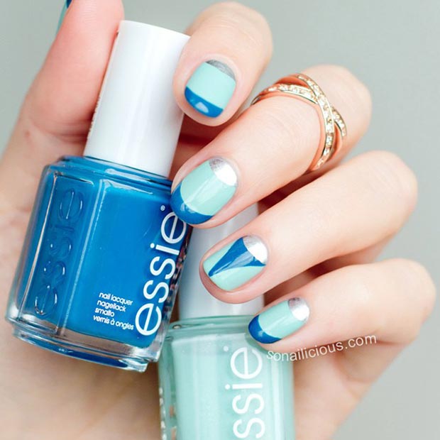 Blue and Silver Nail Design for Short Nails