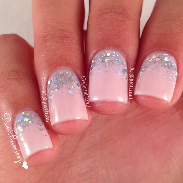 Light Pink and Silver Glitter Nail Design