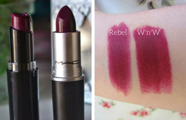 MAC Rebel a Wet n Wild Sugar Plum Fairy | MAC Lipstick Dupes | The Ultimate Guide | mac seznam duplikátů rtěnek | mac brave duplikáty rtěnek