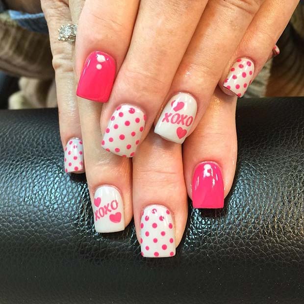 pink valentines day nails