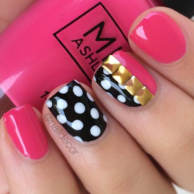 Pink and Black Nail Design for Short Nails