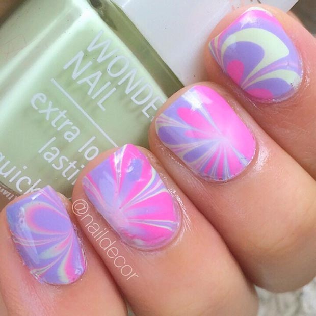 Pink and Purple Marble Nail Design