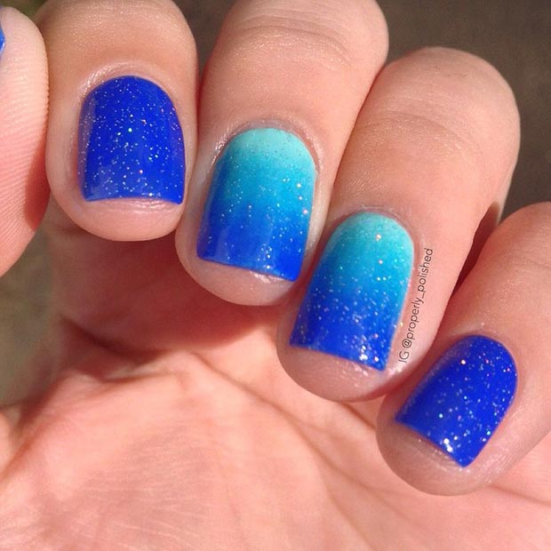 Sparkly Blue Ombre Nails