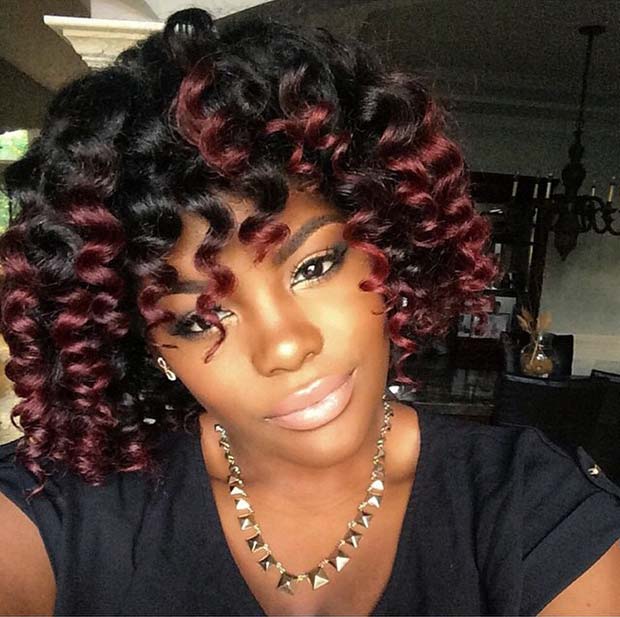 Black and Burgundy Short Curly Hairstyle