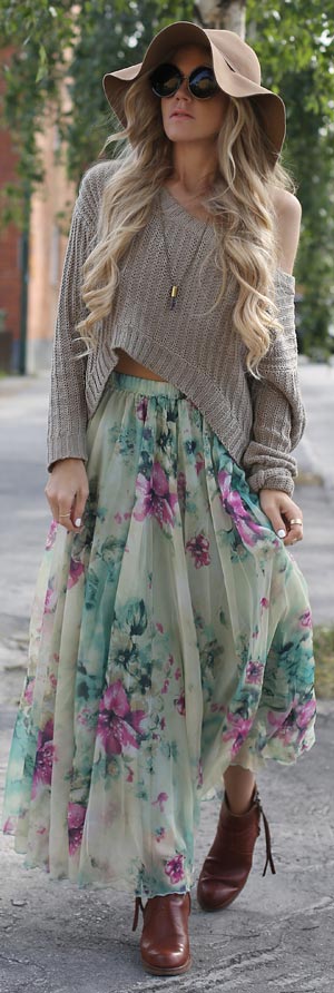Boho Floral Maxi Skirt Outfit