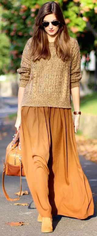 Brown Maxi Skirt Sweater Outfit