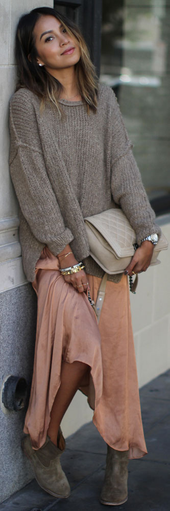 maxi skirt and cardigan