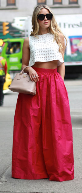 Pink Maxi Skirt White Crop Top Outfit