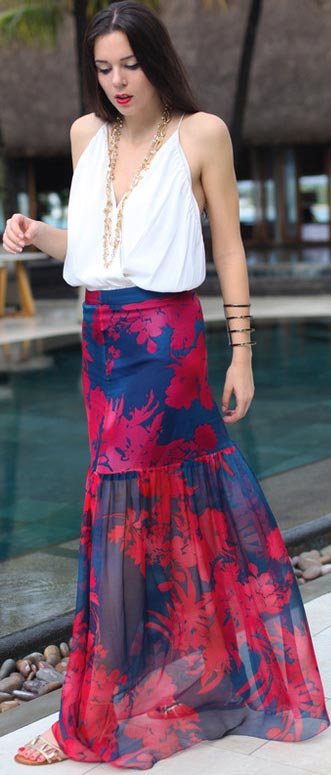 blue long skirt outfit