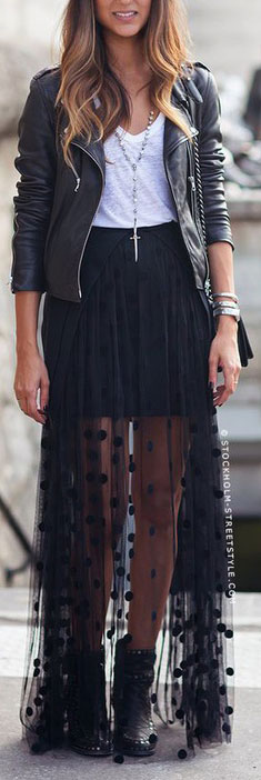 Sheer Polka Dot Maxi Skirt Outfit